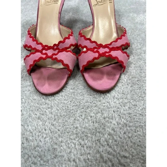 Christian Louboutin Vintage Pink Suede Scalloped Crisscross Rare Red Bottoms 37 - Picture 2 of 10